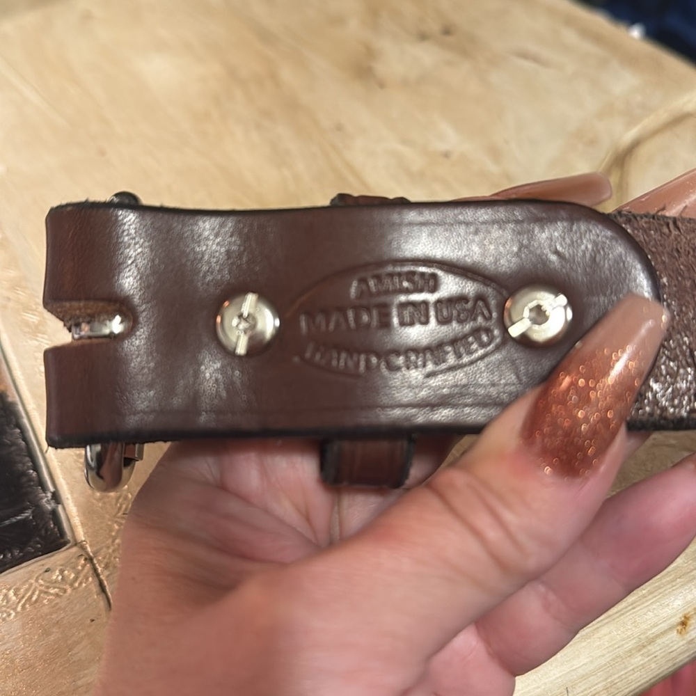 Amish Brown Leather Belt View 2